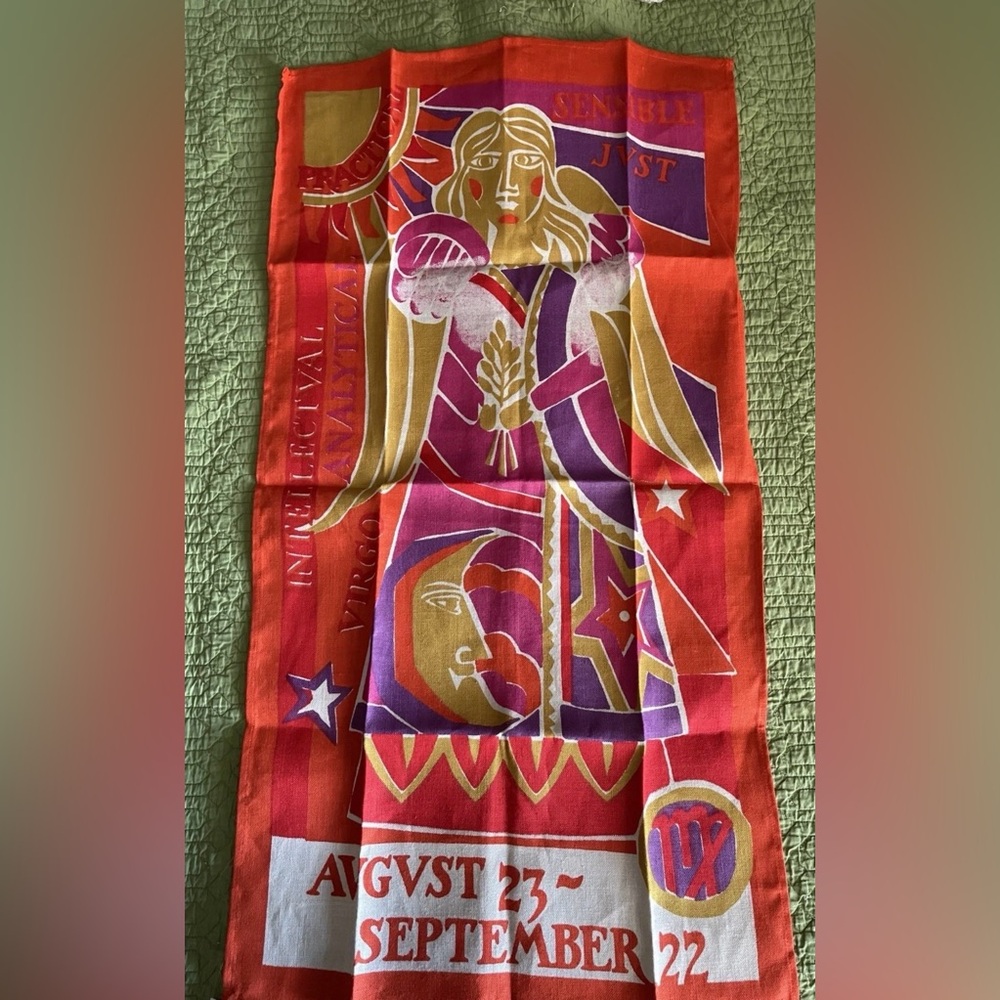 NEW VIRGO ZODIAC SIGN LARGE COTTON DISH OR TEA TOWEL IN ORANGE/PINK/PURPLE - Picture 2 of 5